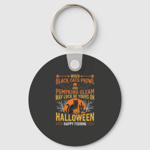 Halloween-Schwarze-Katze-Kürbis-Glückliches-Angeln Schlüsselanhänger