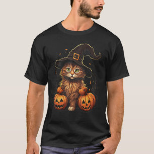 Halloween-Schwarze-Katze-Kürbis-Halloween-Kostümte T-Shirt
