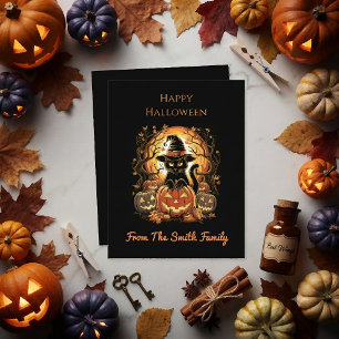 Halloween schwarze Katze Kürbis Hexenkatze Gruseli Einladung