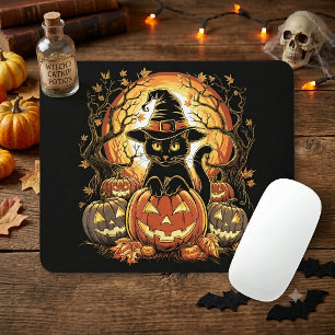 Halloween schwarze Katze Kürbis Hexenkatze Gruseli Mousepad