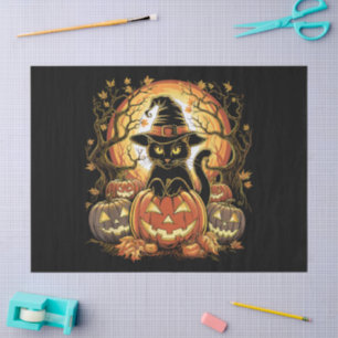Halloween schwarze Katze Kürbis Hexenkatze Gruseli Seidenpapier
