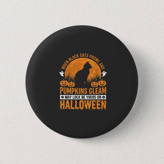 Halloween-Schwarze-Katze-Kürbis-Mond-Design_1 Button (Vorderseite)