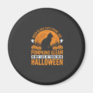 Halloween-Schwarze-Katze-Kürbis-Mond-Design_1 Magnet