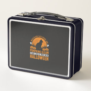Halloween-Schwarze-Katze-Kürbis-Mond-Design_1 Metall Brotdose
