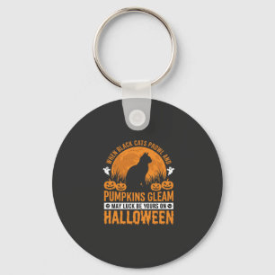 Halloween-Schwarze-Katze-Kürbis-Mond-Design_1 Schlüsselanhänger