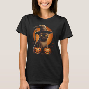 Halloween-Schwarze-Katze-Kürbis-Mond-Grafik für Mä T-Shirt