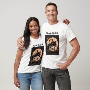 Halloween-Schwarze Katze & Kürbis Mondlicht Grafik T-Shirt