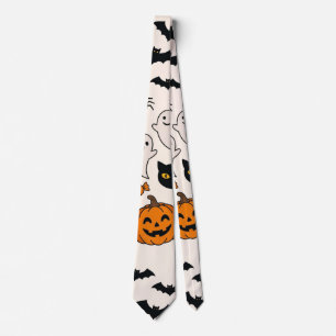 Halloween-Schwarze Katze & Kürbis-Spukhaus Krawatte