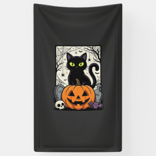 Halloween-Schwarze-Katze-Kürbis-Vektorgrafik Banner