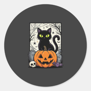 Halloween-Schwarze-Katze-Kürbis-Vektorgrafik Runder Aufkleber