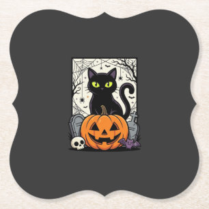 Halloween-Schwarze-Katze-Kürbis-Vektorgrafik Untersetzer