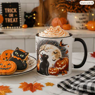 Halloween schwarze Katze & Kürbisse Herbst-Kaffee Tasse