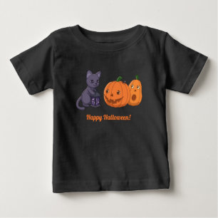 Halloween-Schwarze Katze, Kürbisse, Laterna Magica Baby T-shirt