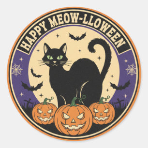 Halloween schwarze Katze & Kürbisse Vintage Runder Aufkleber