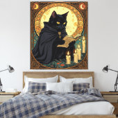 Halloween schwarze Katze liest ein Buch Leinwanddruck (Insitu (Schlafzimmer))