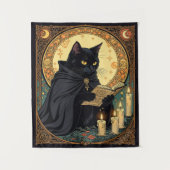 Halloween schwarze Katze liest ein Buch Wandteppich (Vorderseite)