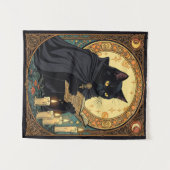 Halloween schwarze Katze liest ein Buch Wandteppich (Vorderseite (Horizontal))