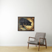 Halloween schwarze Katze liest ein Buch Wandteppich (Beispiel (Horizontal))