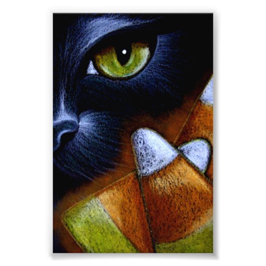 HALLOWEEN SCHWARZE KATZE mit CANDY CORNS 4" X 6" Fotodruck (Vorne)