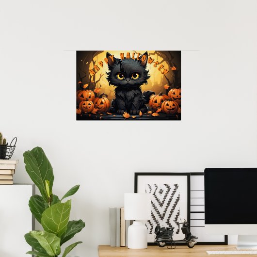 Halloween Schwarze Katze mit Jack-O'-Lanterns Poster (Heimbüro)