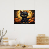 Halloween Schwarze Katze mit Jack-O'-Lanterns Poster (Küche)