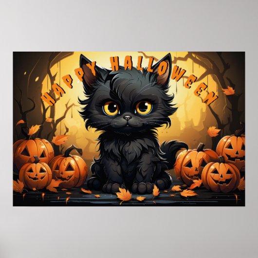 Halloween Schwarze Katze mit Jack-O'-Lanterns Poster (Vorne)