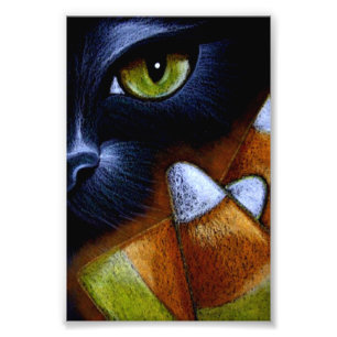 HALLOWEEN SCHWARZE KATZE mit KANDIS-KERNEN 10 CM X Fotodruck