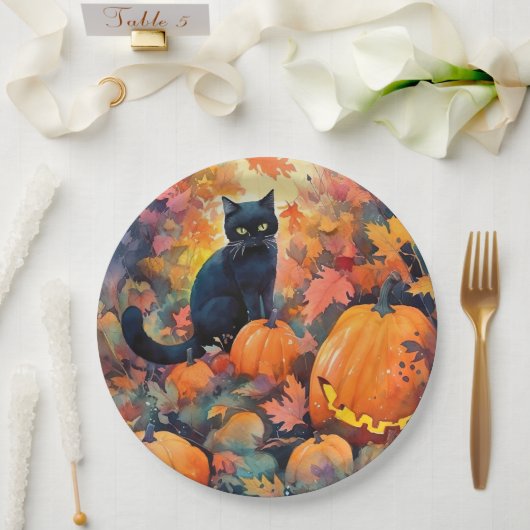 Halloween schwarze Katze mit Kürbissen Gruselig Pappteller (Hochzeit)