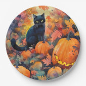 Halloween schwarze Katze mit Kürbissen Gruselig Pappteller (Vorderseite)