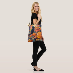 Halloween schwarze Katze mit Kürbissen Gruselig Tasche