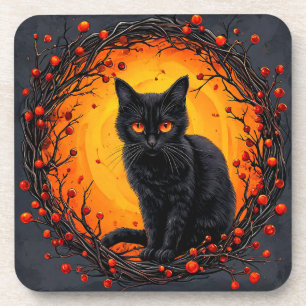 Halloween-Schwarze Katze mit leuchtenden Augen Getränkeuntersetzer