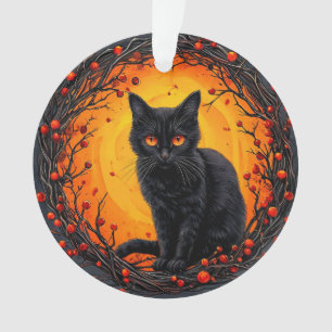 Halloween-Schwarze Katze mit leuchtenden Augen Ornament