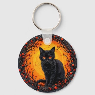 Halloween-Schwarze Katze mit leuchtenden Augen Schlüsselanhänger