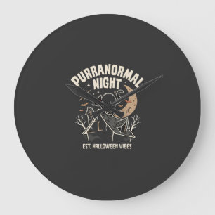 Halloween-Schwarze-Katze-Mond (2) Große Wanduhr