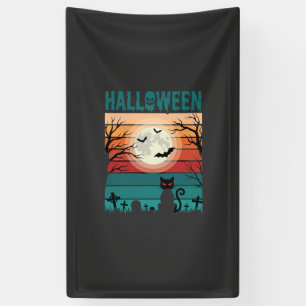 Halloween schwarze Katze Mond Friedhof Retro-Vekto Banner