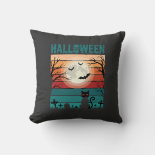 Halloween schwarze Katze Mond Friedhof Retro-Vekto Kissen
