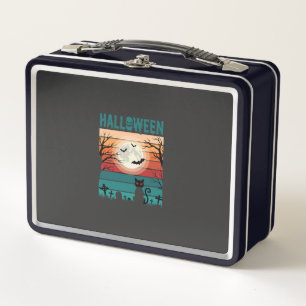 Halloween schwarze Katze Mond Friedhof Retro-Vekto Metall Brotdose
