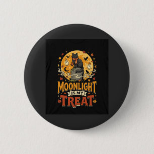 Halloween-Schwarze-Katze-Mond-Magie Button