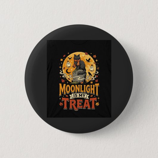 Halloween-Schwarze-Katze-Mond-Magie Button (Vorderseite)