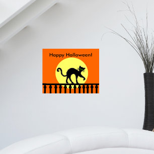Halloween-Schwarze Katze Mond Zaun Poster