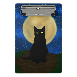 Halloween schwarze Katze mondbeschienene Silhouett Mini Klemmbrett