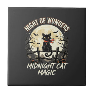 Halloween-Schwarze Katze Mondlicht Fliese