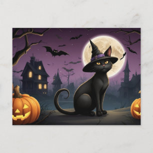 Halloween-Schwarze-Katze-Nacht Feiertagspostkarte