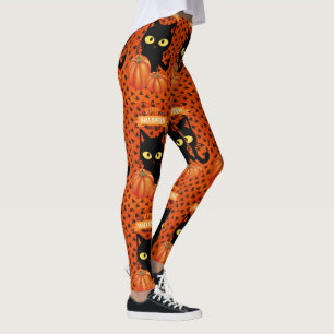 Halloween-Schwarze-Katze, Orange Muster Leggings
