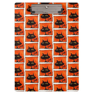 Halloween-Schwarze-Katze-Orange-Quadrate-Cartoon Klemmbrett