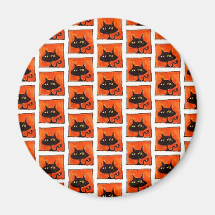 Halloween schwarze Katze orange Quadrate Cartoon Magnet