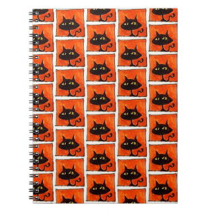 Halloween schwarze Katze orange Quadrate Cartoon Notizblock