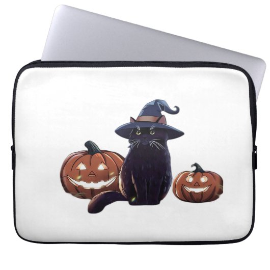 Halloween schwarze Katze Oversized T-Shirt Laptopschutzhülle (Vorderseite)