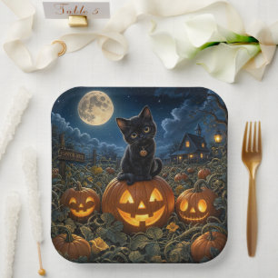 Halloween schwarze Katze Pappteller