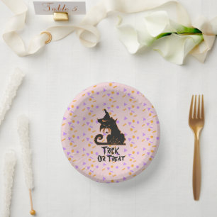 Halloween-Schwarze-Katze-Party-Konfetti Rosa Pappteller